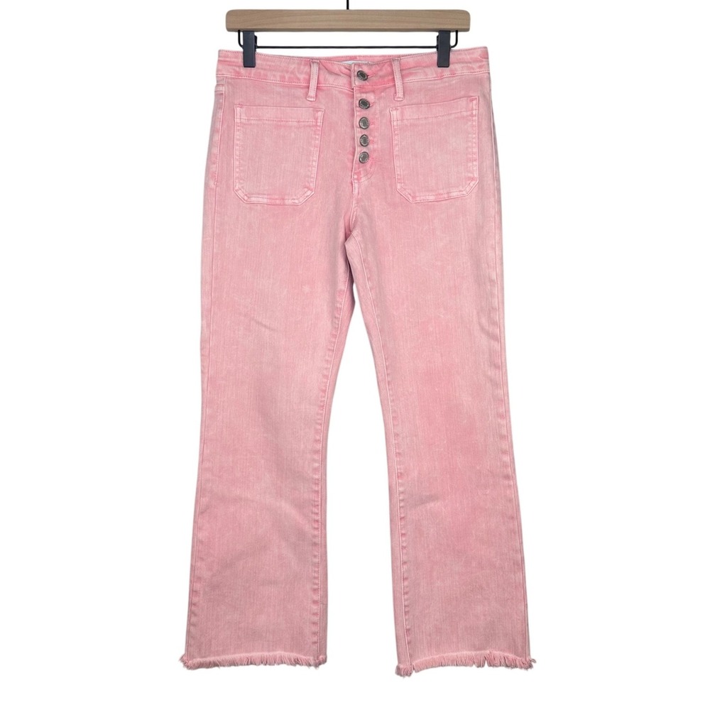 Vervet Los Angeles Bubblegum Blues Pink Crop Flare Jeans Button Fly Raw Hem 29